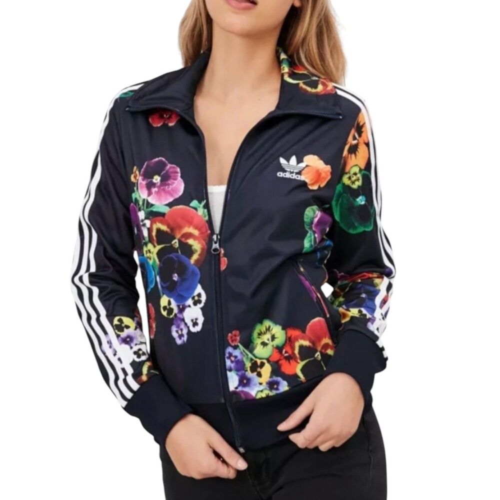 adidas Black Floral Bomber Track Jacket